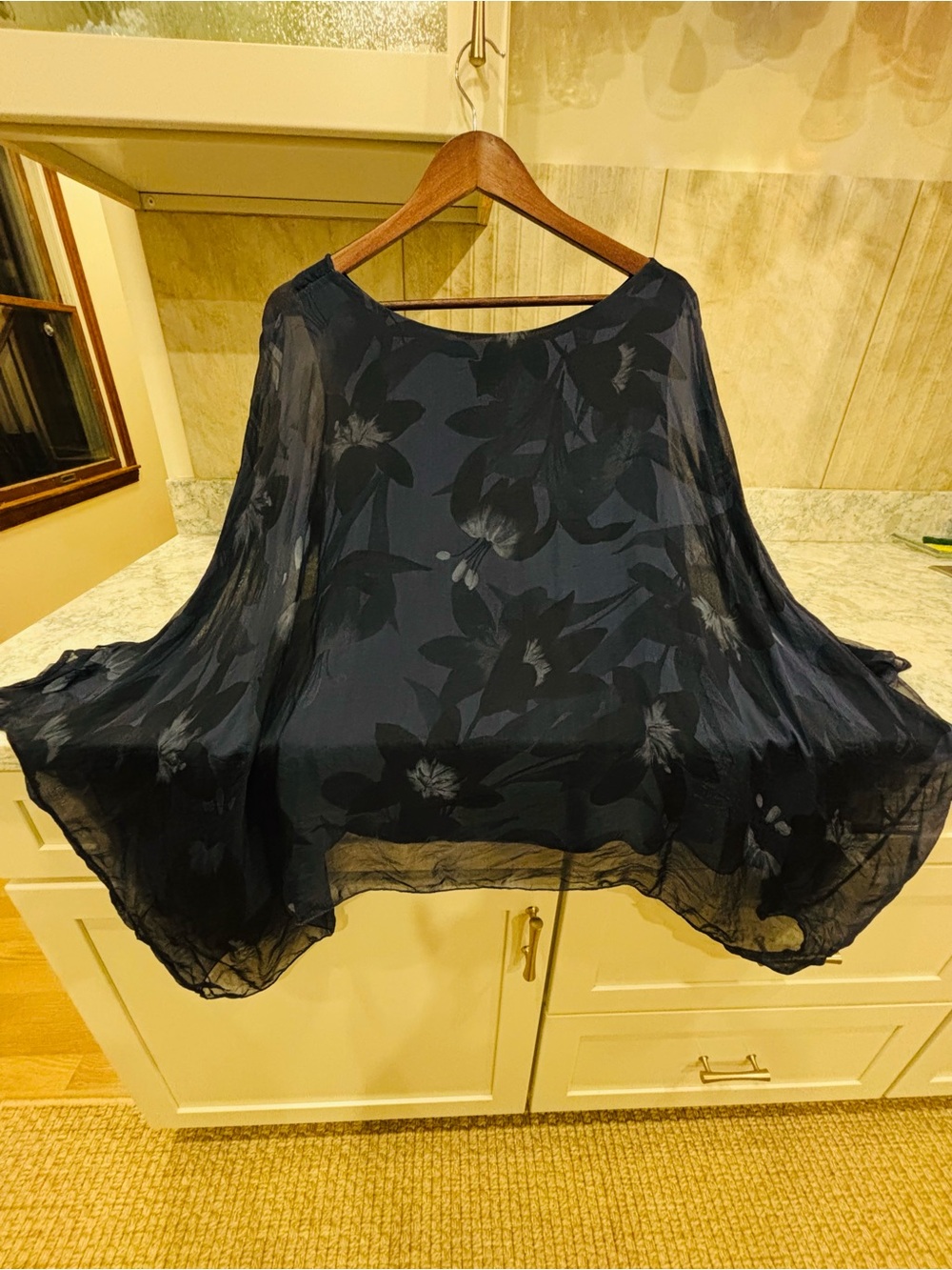 Indigo blue floral chiffon shirt